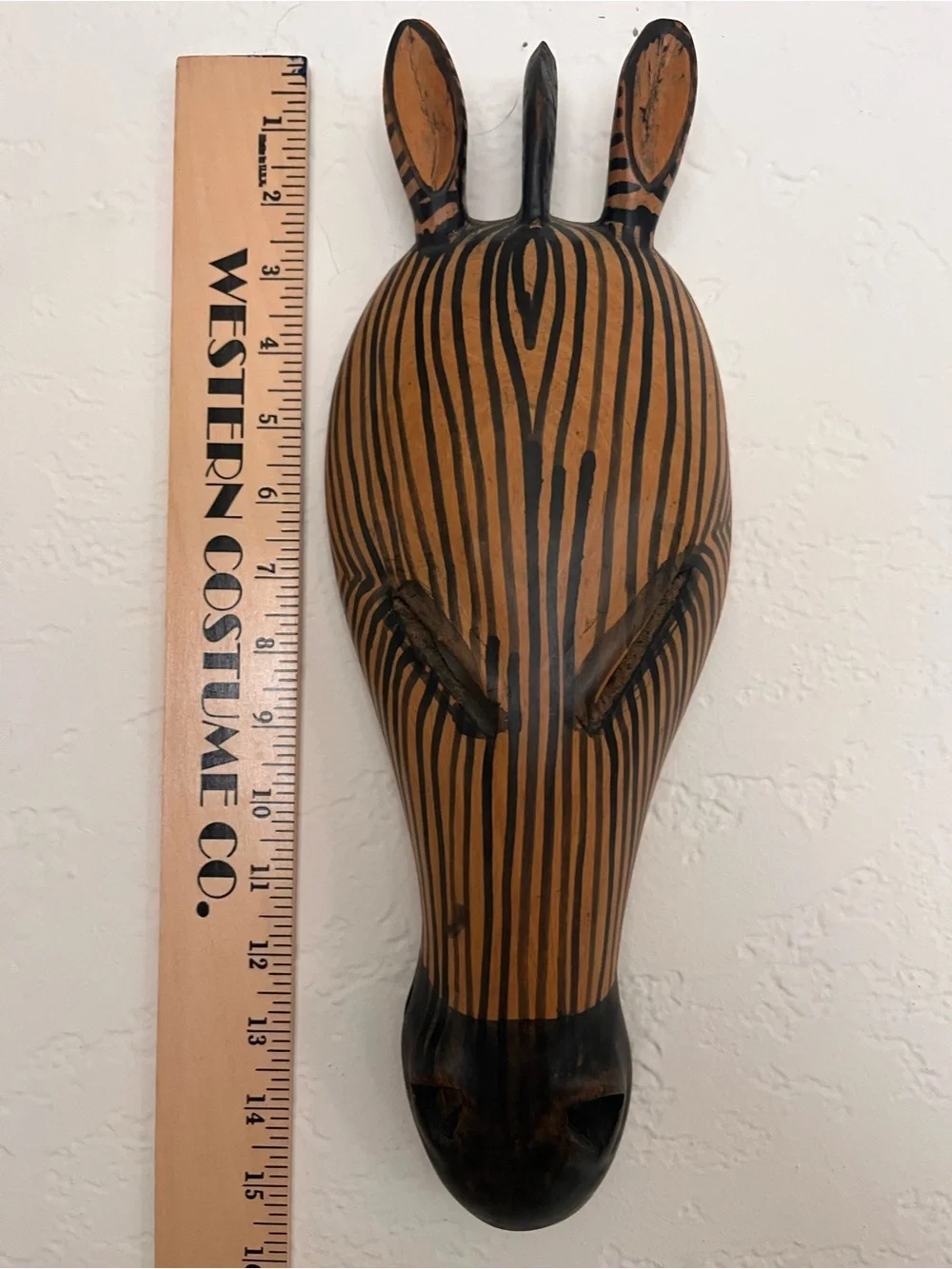 Vintage Hand-Carved Wooden Zebra Wall Mask - Black and Brown